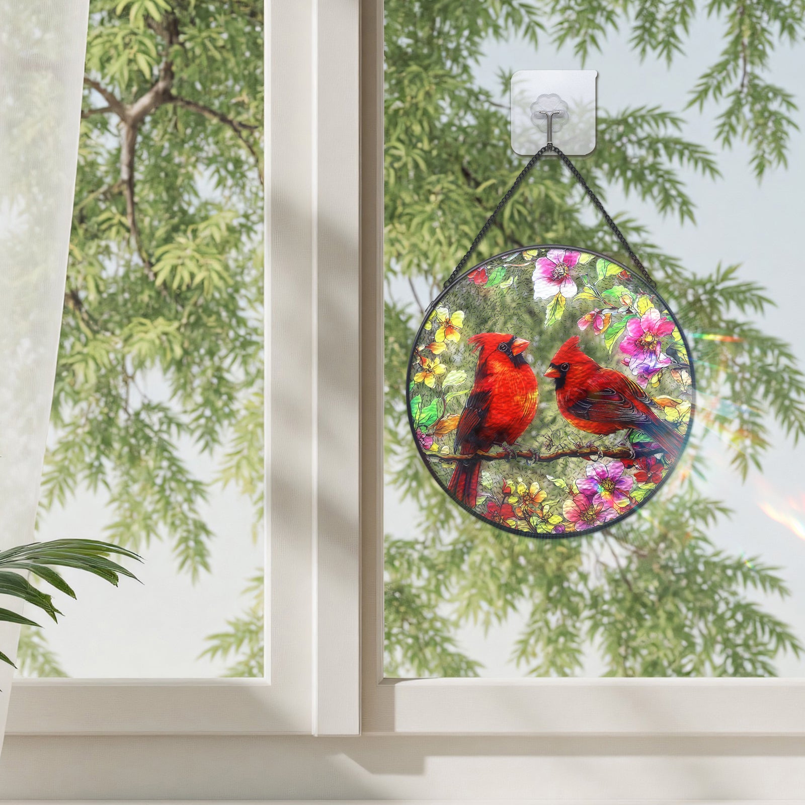 Meafeng Stained Glass Window Hanging, 7.87" Cardinal Suncatcher Red Bird Sun Catchers, Cardinal Gifts for Grandma Birds Lovers, 1 Count