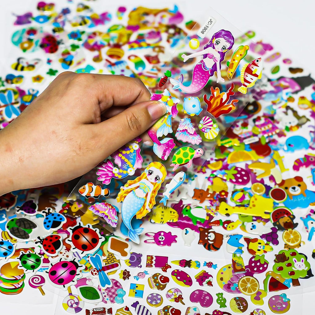 Puffy Stickers for Kids Toddlers, 530+ Party 3D Stickers for Reward, Child Gift Including Mermaids Food Animals