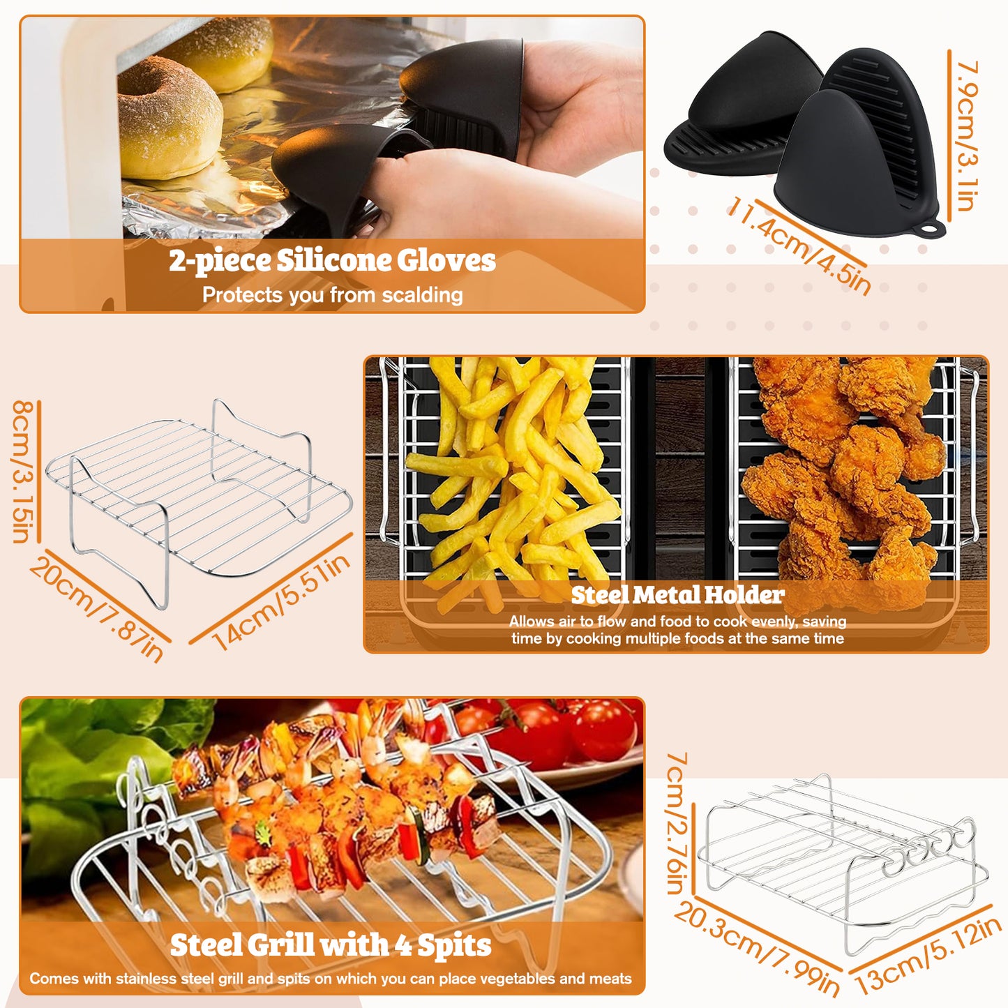 Air Fryer Accessories, Meafeng 18Pcs Compatible for Ninja AF400 SL400 Fit 10QT Accessories for Air Fryer with 7 inch Airfryer Silicone Liner, Baking Pan, Cake Mould, Grill Rack