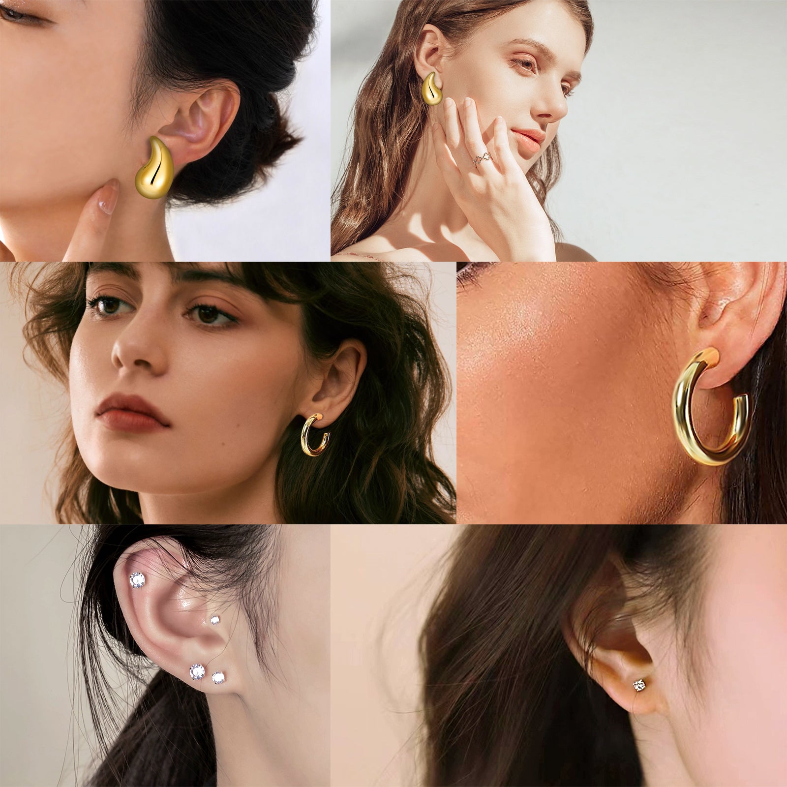 3 Pairs Gold Earrings Set, 14K Gold Plated Multipack Huggie Hoop Earrings for Women