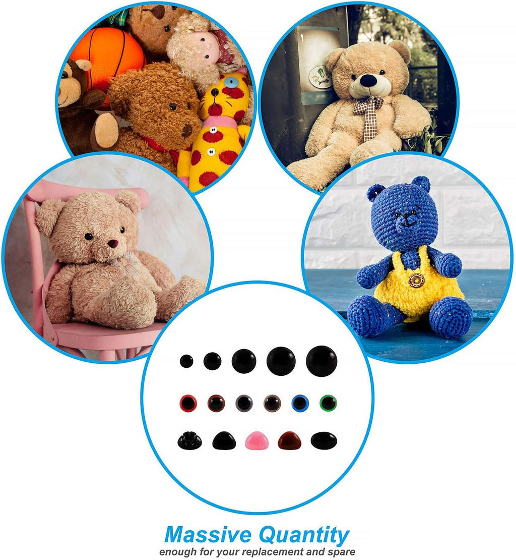 600Pcs Doll Plastic Safety Eyes and Noses with Washers for Crocheting Stuffed Animals Multicolor Round & Oval (6-14mm)