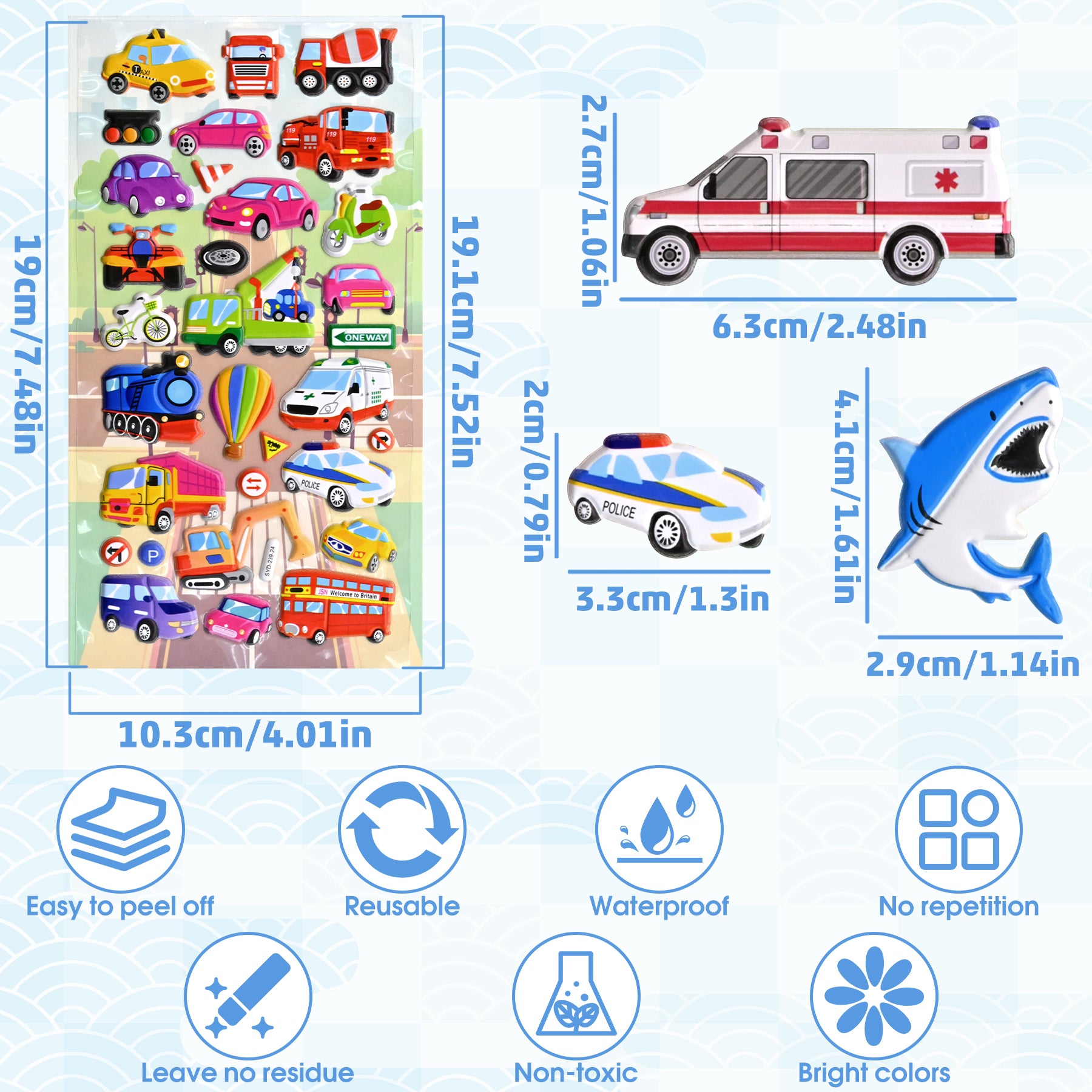 Meafeng 265 PCS 3D Puffy Stickers for Kids – 8 Fun Themes with Ocean Animals & Vehicles, Waterproof Stickers for Toddler Crafts, Scrapbooks, Reward Charts & Classroom Activities