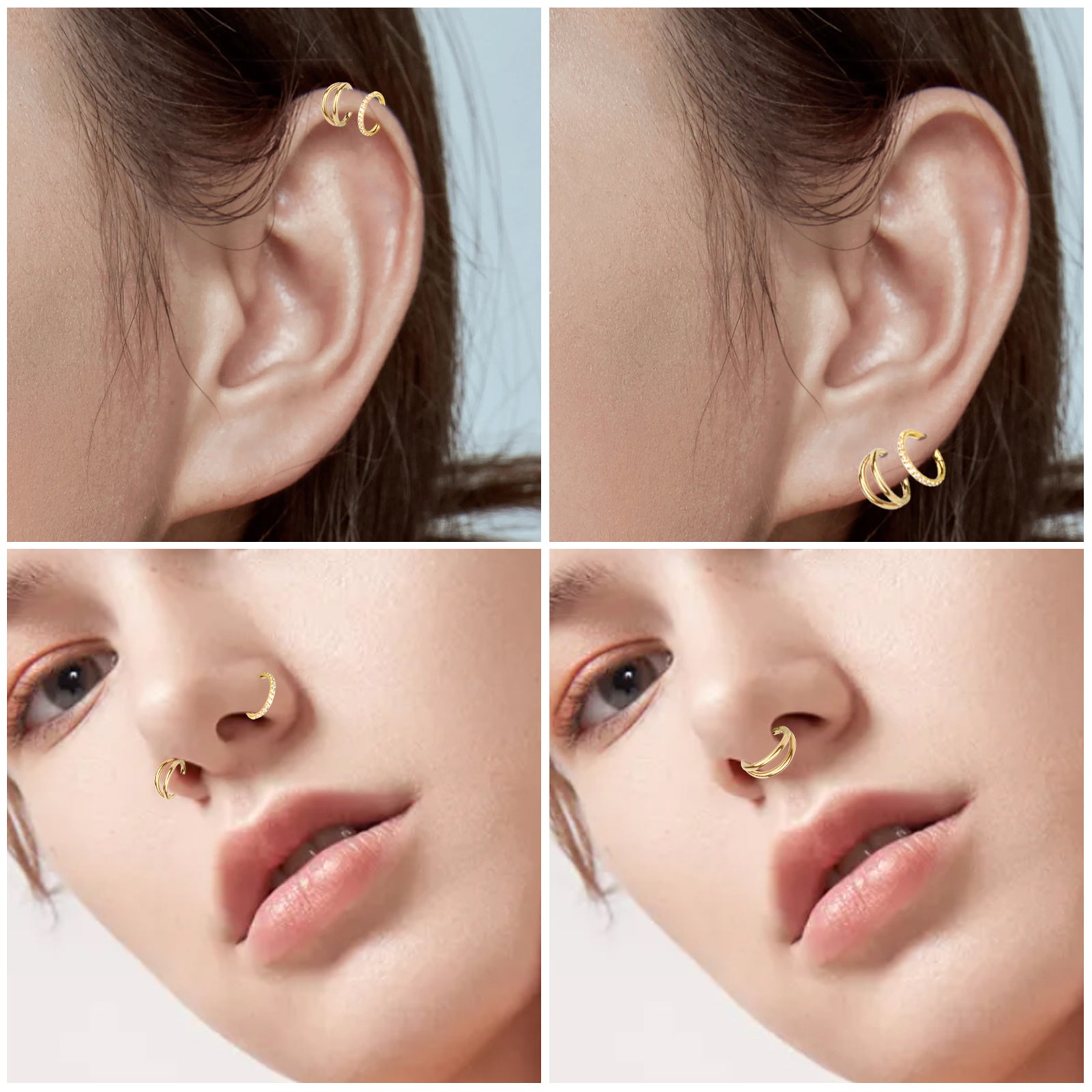3PCS 18G Stainless Steel Gold Nose Rings Hoops, Meafeng Cartilage Earring Tragus Piercing Jewelry for Adults(8mm)