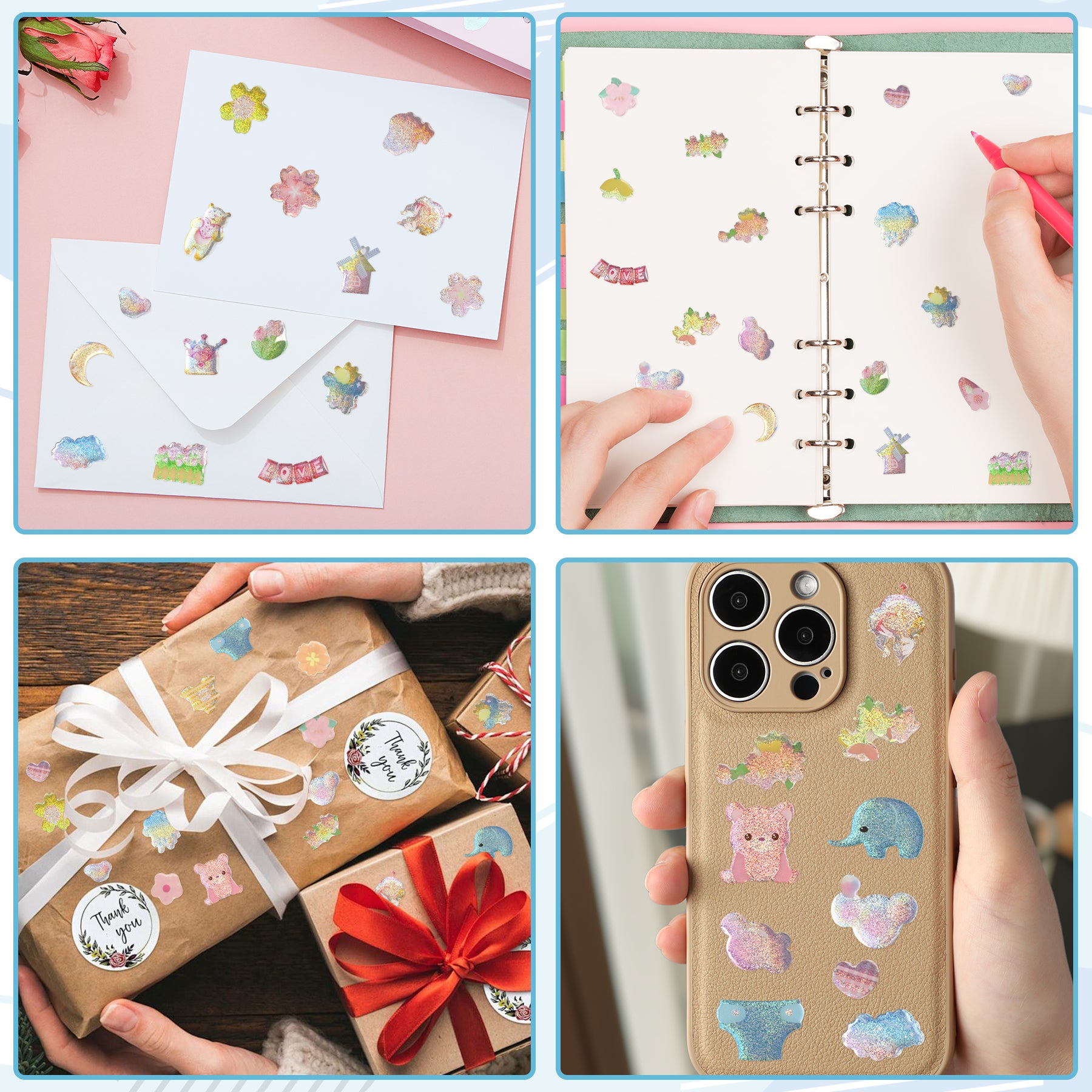 366 PCS Glitter Epoxy Crystal Stickers for Kids – 8 Sheets Sparkly 3D Waterproof Stickers for Crafts, Scrapbooks, Reward Charts, Journals, DIY Decoration & Teacher Classroom Supplies
