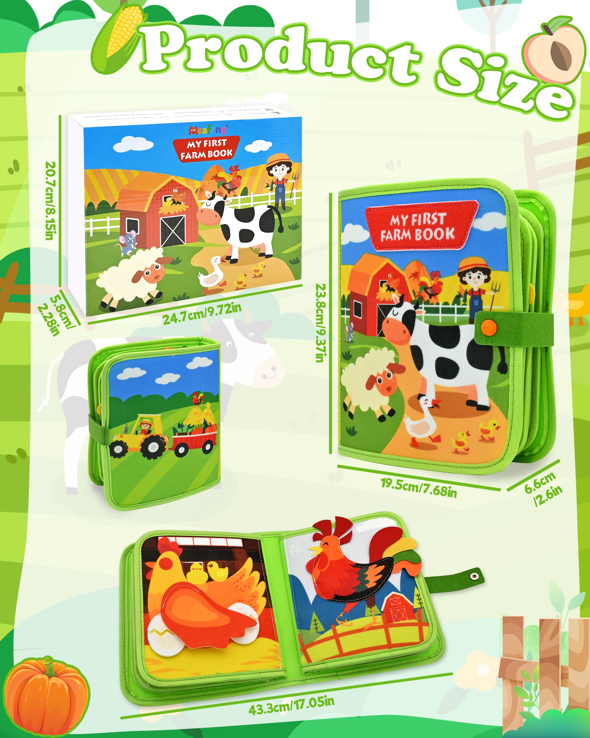 Meafeng Busy Book for Toddlers 1-3 – Montessori Toys Busy Board for 1 2 3 Year Old Boys Girls, Preschool Educational Travel Quiet Activity Book with Life Skills, Sorting, Matching, and Cognitive Games