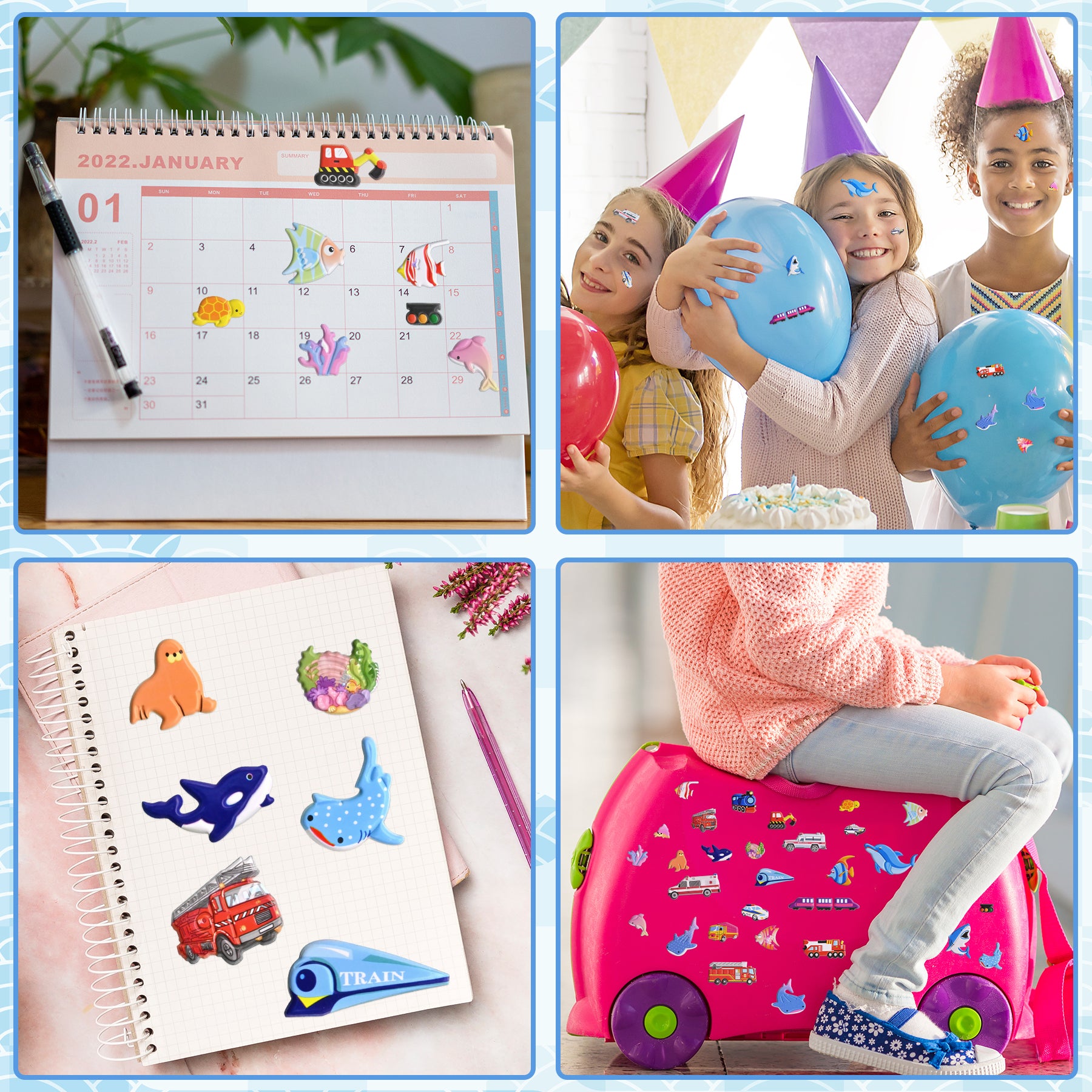 Meafeng 265 PCS 3D Puffy Stickers for Kids – 8 Fun Themes with Ocean Animals & Vehicles, Waterproof Stickers for Toddler Crafts, Scrapbooks, Reward Charts & Classroom Activities