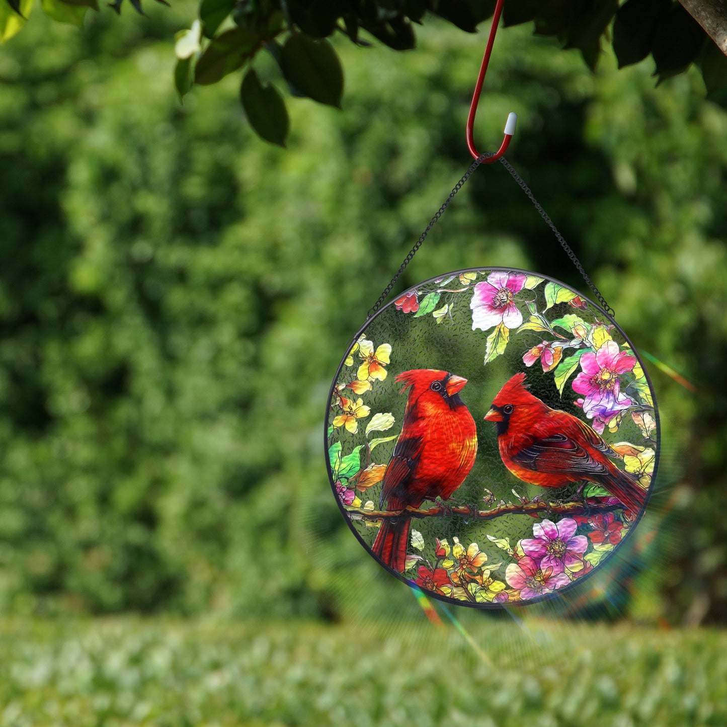 Meafeng Stained Glass Window Hanging, 7.87" Cardinal Suncatcher Red Bird Sun Catchers, Cardinal Gifts for Grandma Birds Lovers, 1 Count