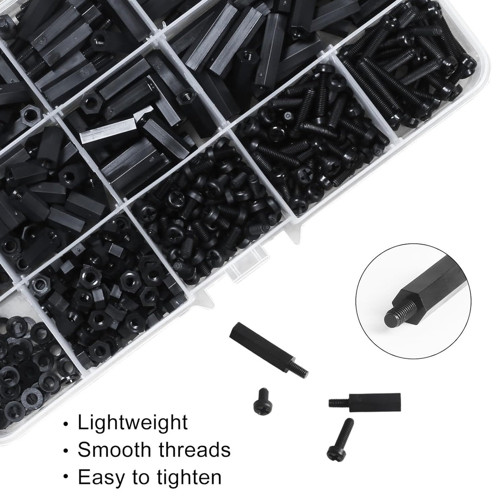 600PCS Meafeng M3 Male Female Nylon Hex Standoff Spacer Screw Nut Assortment Kit, Threaded Pillar for PCB Motherboard