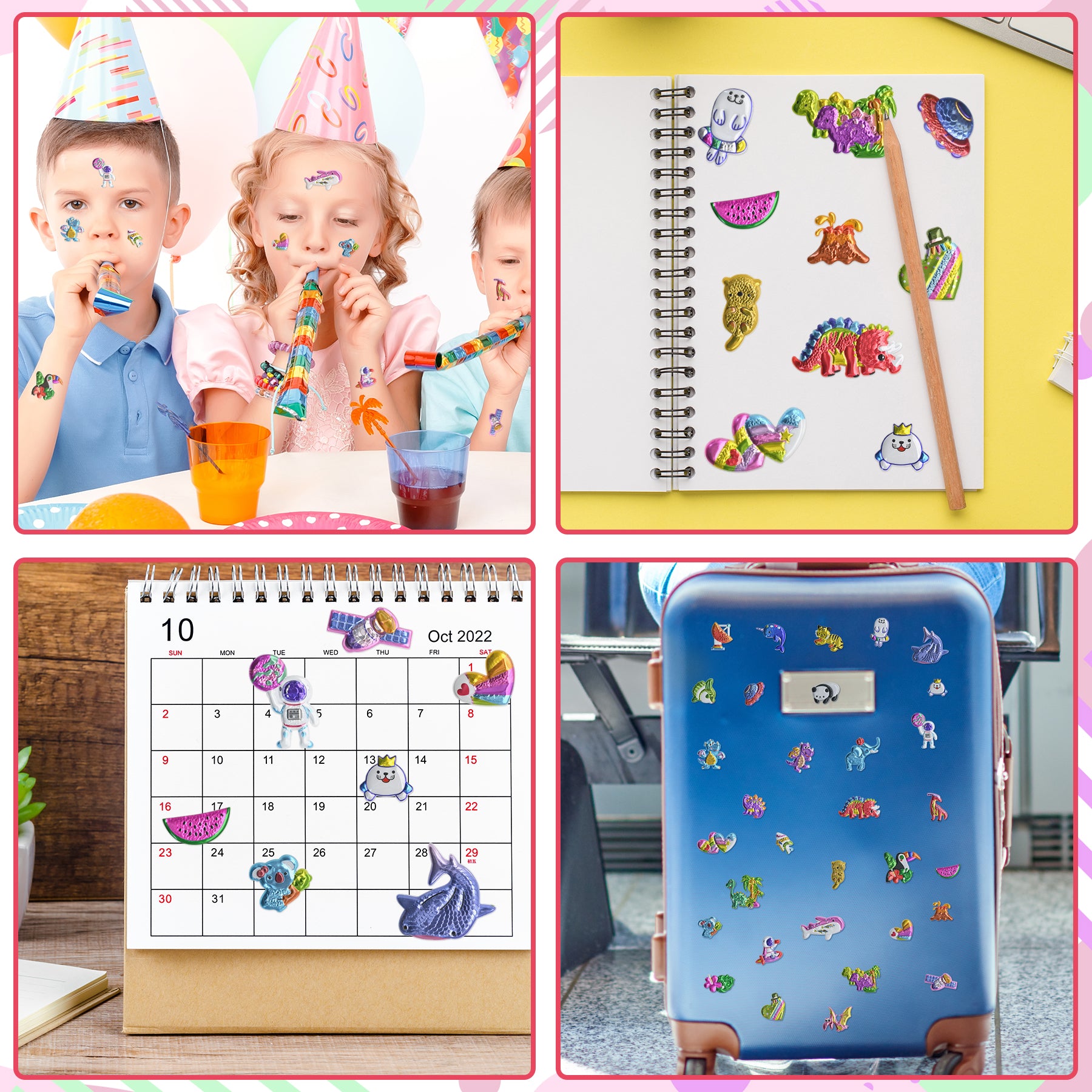 104 PCS 3D Glitter Stickers for Kids – 8 Sheets Sparkly Puffy Animal Stickers, Reusable Waterproof Stickers for Crafts, Scrapbooks, Notebooks, Classroom Use