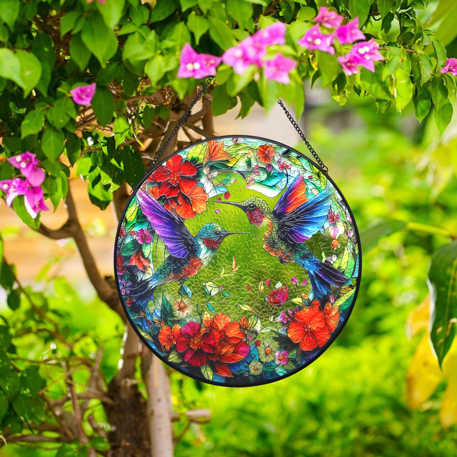 Hummingbird Suncatcher, Meafeng 7.87" Stained Glass Window Hanging, Hummingbird Gifts Sun Catchers for Indoor Window Art