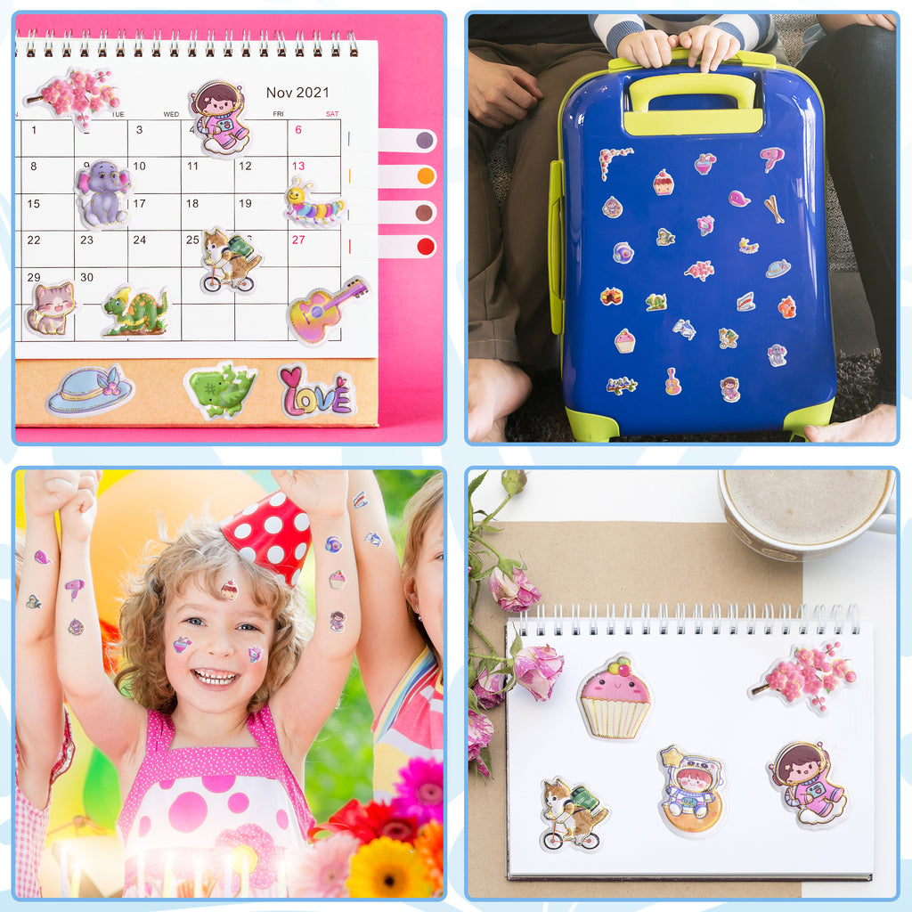 476 PCS Glitter Puffy Stickers for Kids - 16 Sheets with Animals, Dinosaurs, Space, Vehicles & More, Waterproof 3D Stickers for Toddler Crafts, Scrapbooks, Reward Charts & Party Supplies