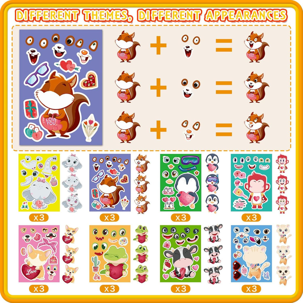 24 Sheets Make a Face Stickers for Kids, Make Your Own Animal Expression Stickers for Toddlers Birthday Party Favors