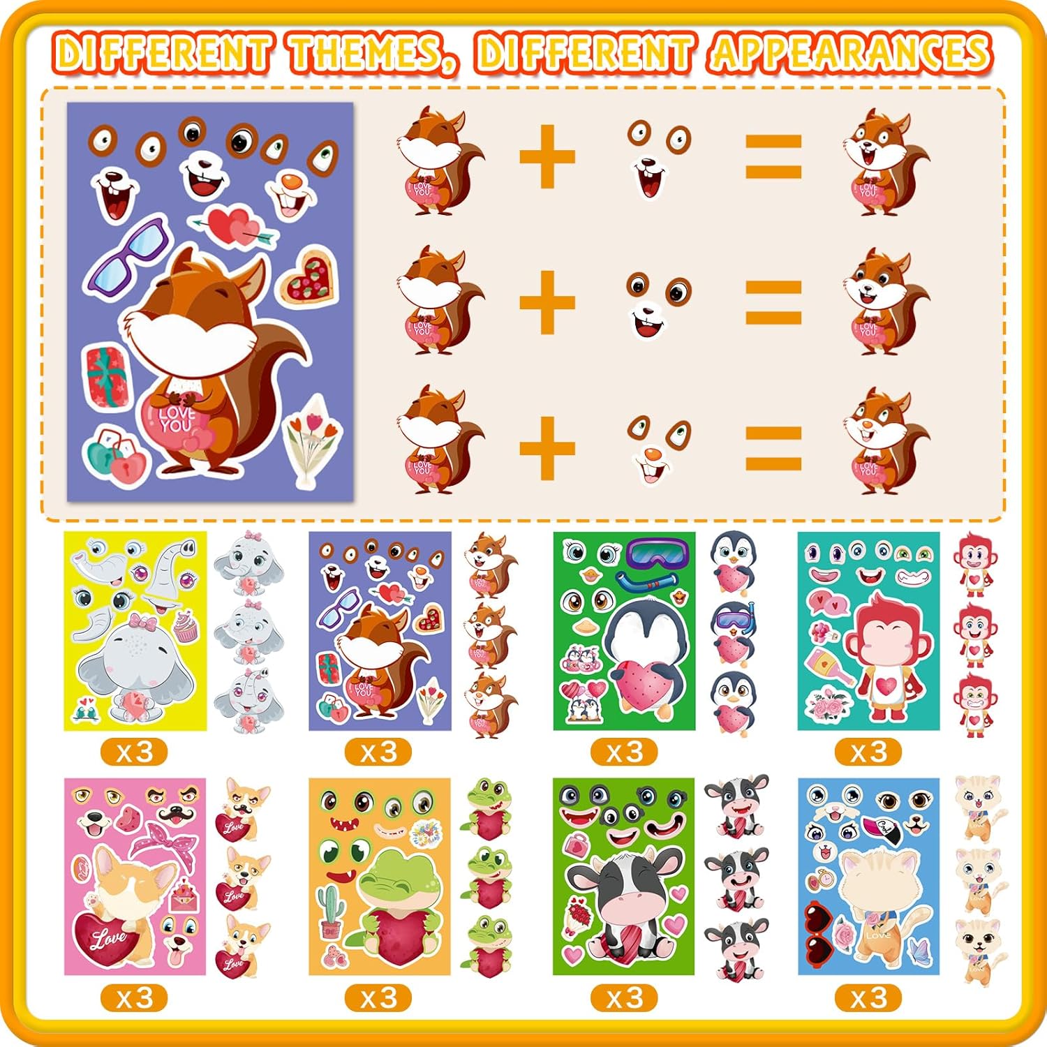 24 Sheets Make a Face Stickers for Kids, Make Your Own Animal Expression Stickers for Toddlers Birthday Party Favors