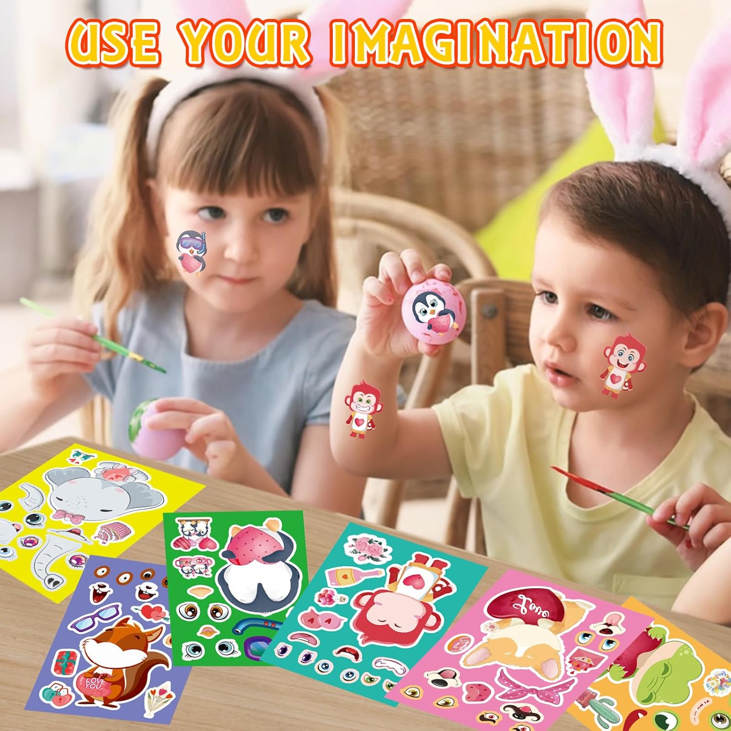 24 Sheets Make a Face Stickers for Kids, Make Your Own Animal Expression Stickers for Toddlers Birthday Party Favors
