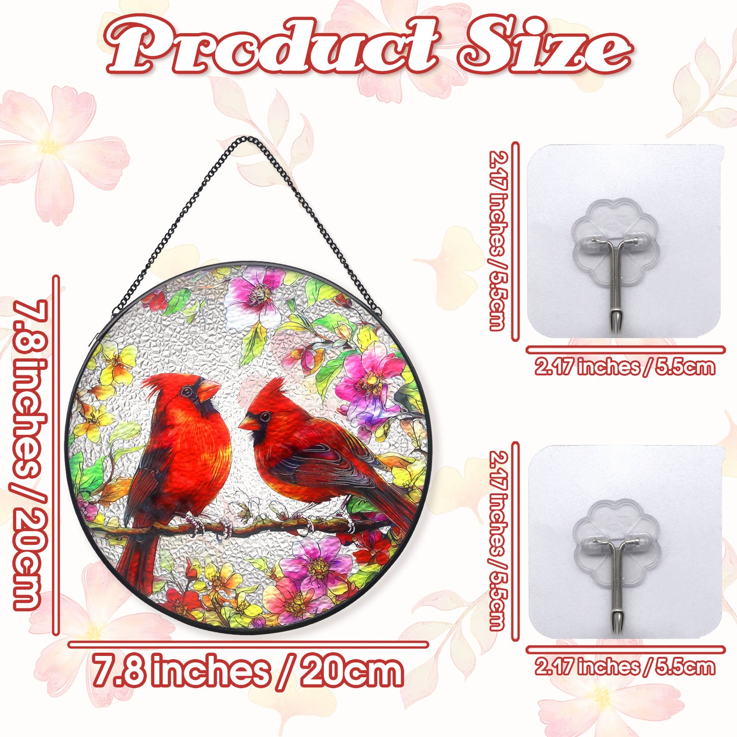Meafeng Stained Glass Window Hanging, 7.87" Cardinal Suncatcher Red Bird Sun Catchers, Cardinal Gifts for Grandma Birds Lovers, 1 Count