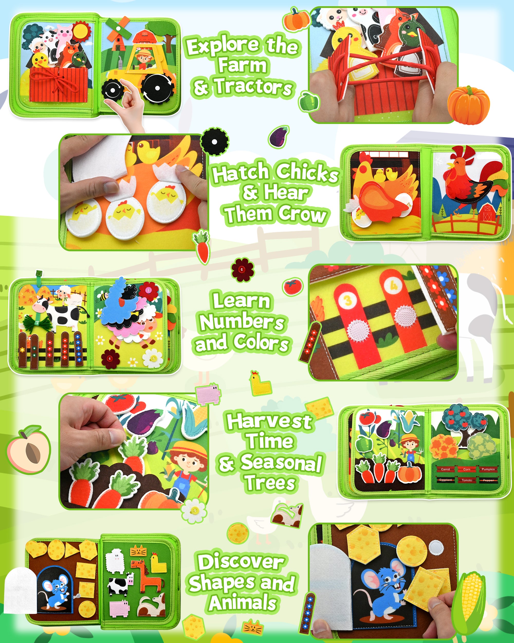 Meafeng Busy Book for Toddlers 1-3 – Montessori Toys Busy Board for 1 2 3 Year Old Boys Girls, Preschool Educational Travel Quiet Activity Book with Life Skills, Sorting, Matching, and Cognitive Games