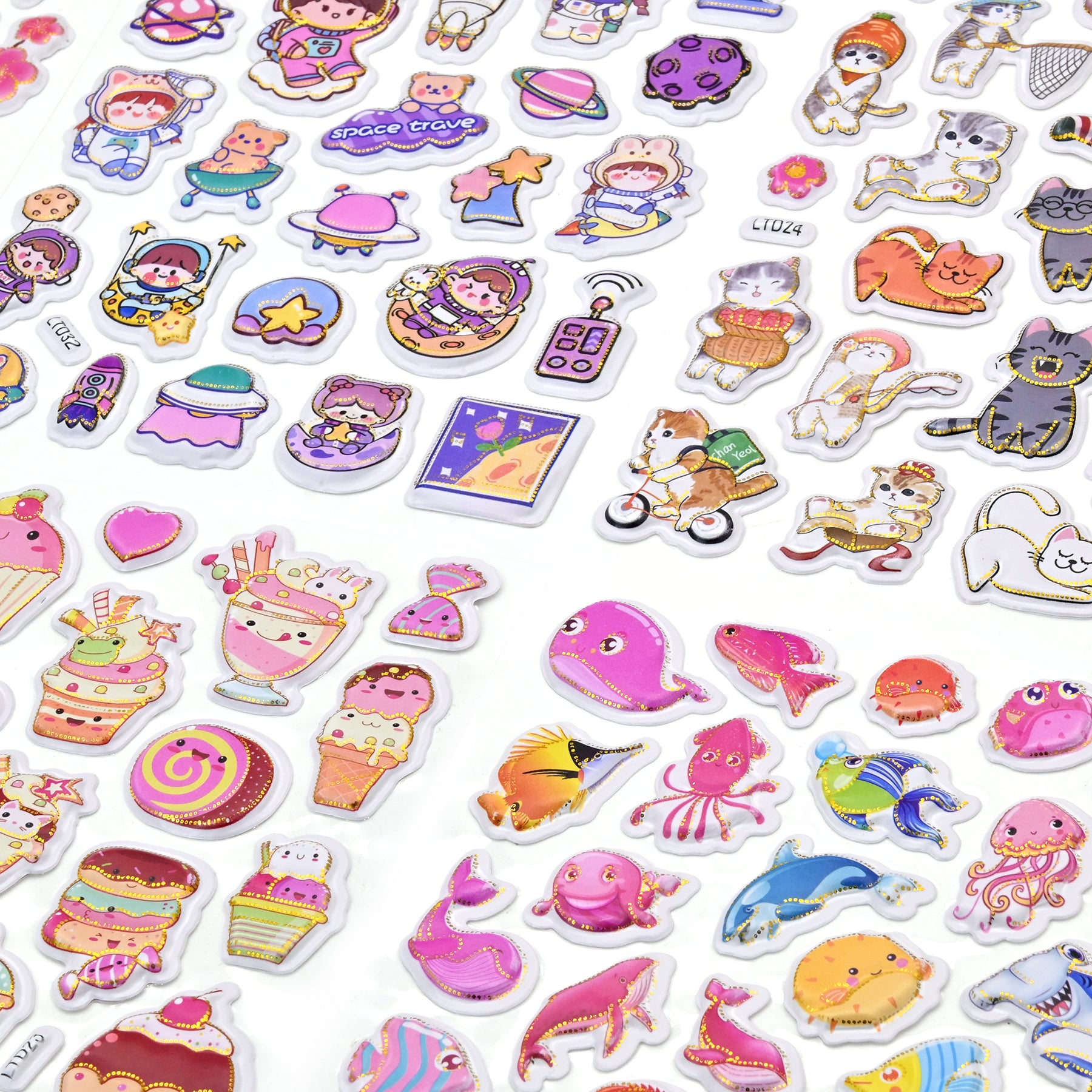 476 PCS Glitter Puffy Stickers for Kids - 16 Sheets with Animals, Dinosaurs, Space, Vehicles & More, Waterproof 3D Stickers for Toddler Crafts, Scrapbooks, Reward Charts & Party Supplies