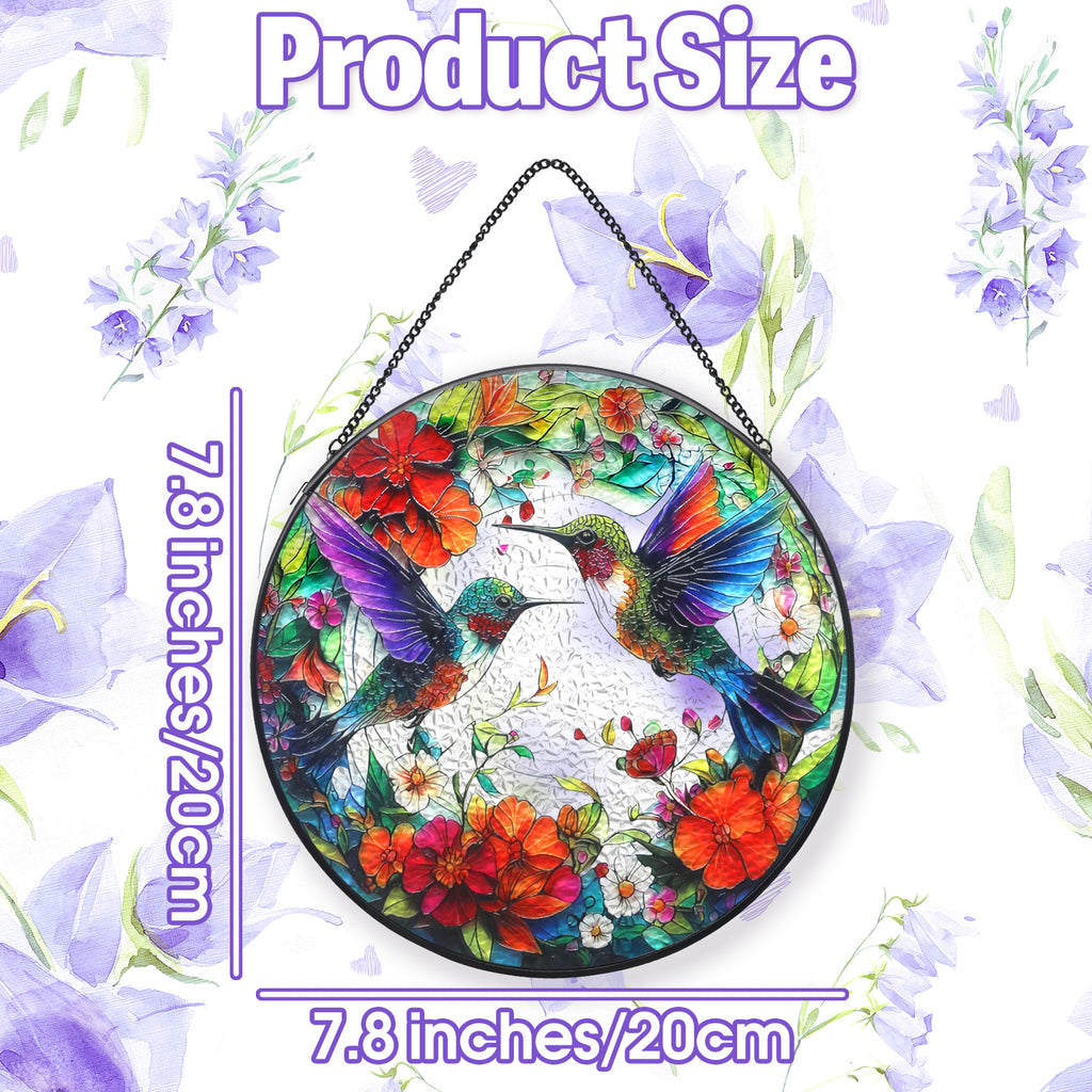 Hummingbird Suncatcher, Meafeng 7.87" Stained Glass Window Hanging, Hummingbird Gifts Sun Catchers for Indoor Window Art