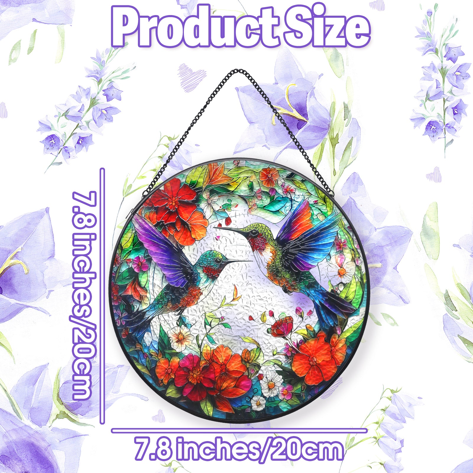 Hummingbird Suncatcher, Meafeng 7.87" Stained Glass Window Hanging, Hummingbird Gifts Sun Catchers for Indoor Window Art