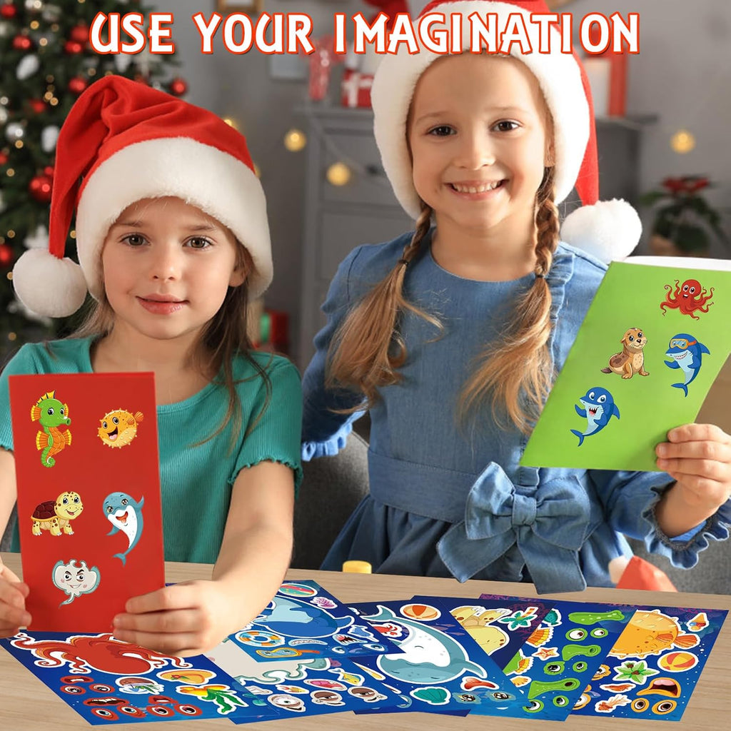 24 Sheets Sea Animal Make a Face Stickers, Make Your Own Animal Mix and Match Stickers for Kids Birthday Party Favors