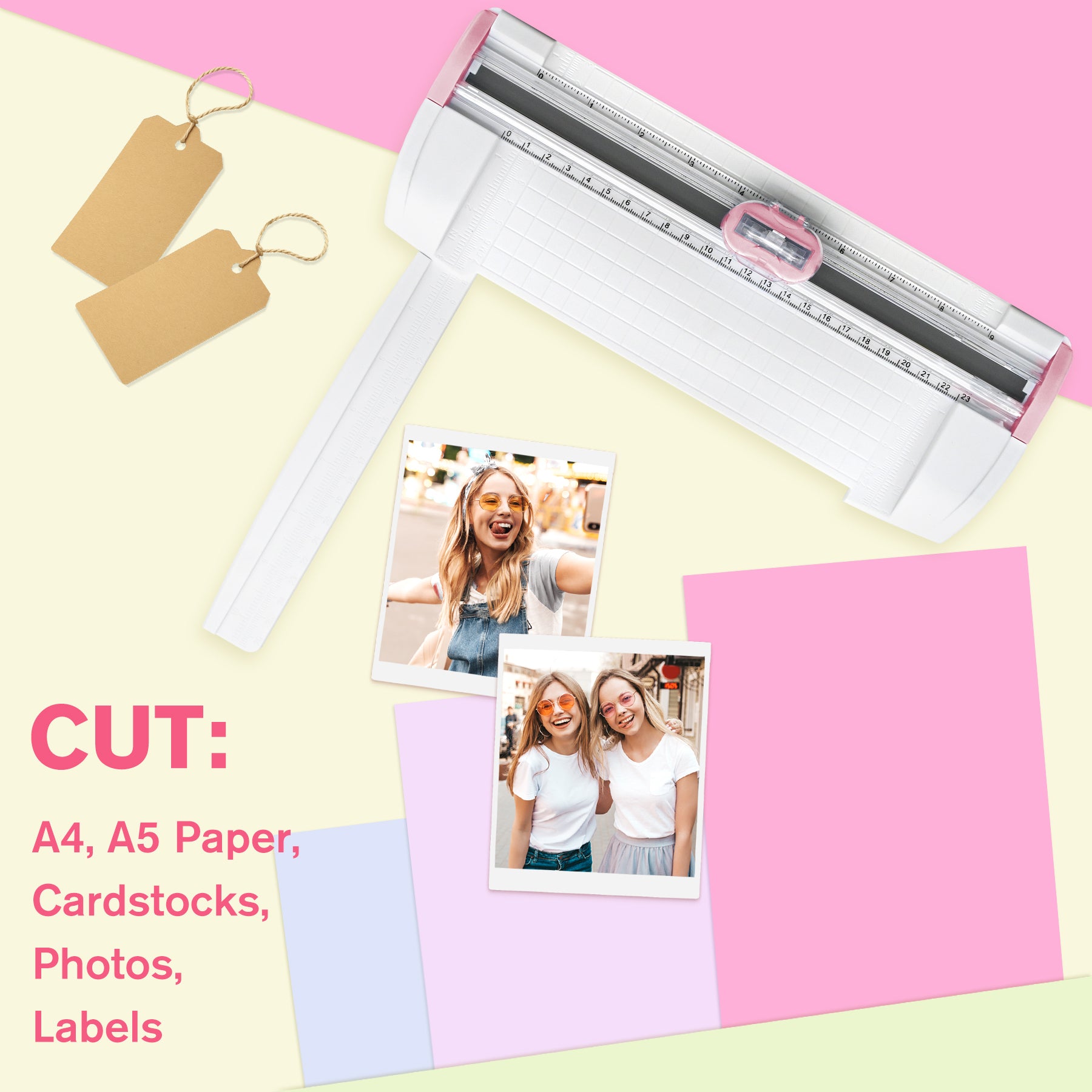 3-in-1 Paper Trimmer with Straight, Scoring & Perforating Blades, 9" A5 Cutter for Crafting, Scrapbooking, Cardstock, Labels & Home Office Use – Compact & Portable (Pink)