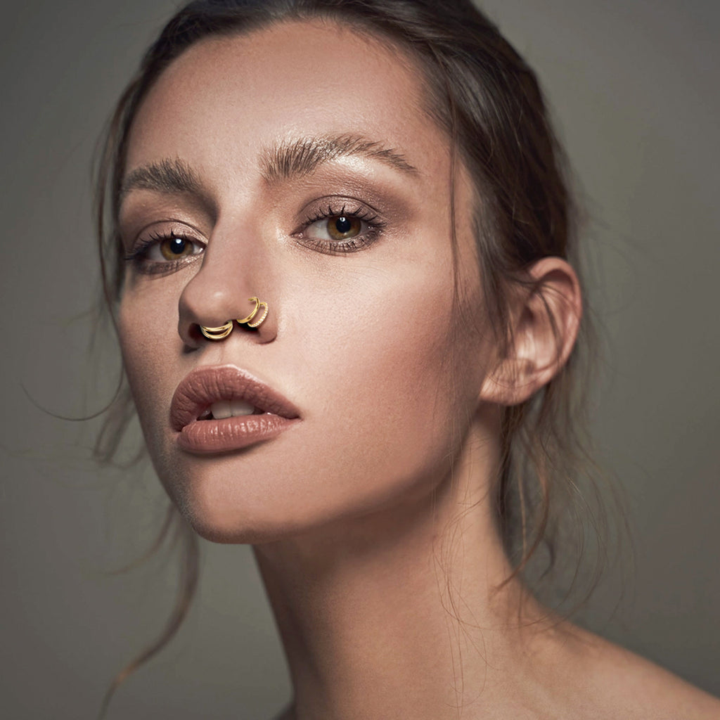 3PCS 18G Stainless Steel Gold Nose Rings Hoops, Meafeng Cartilage Earring Tragus Piercing Jewelry for Adults(8mm)