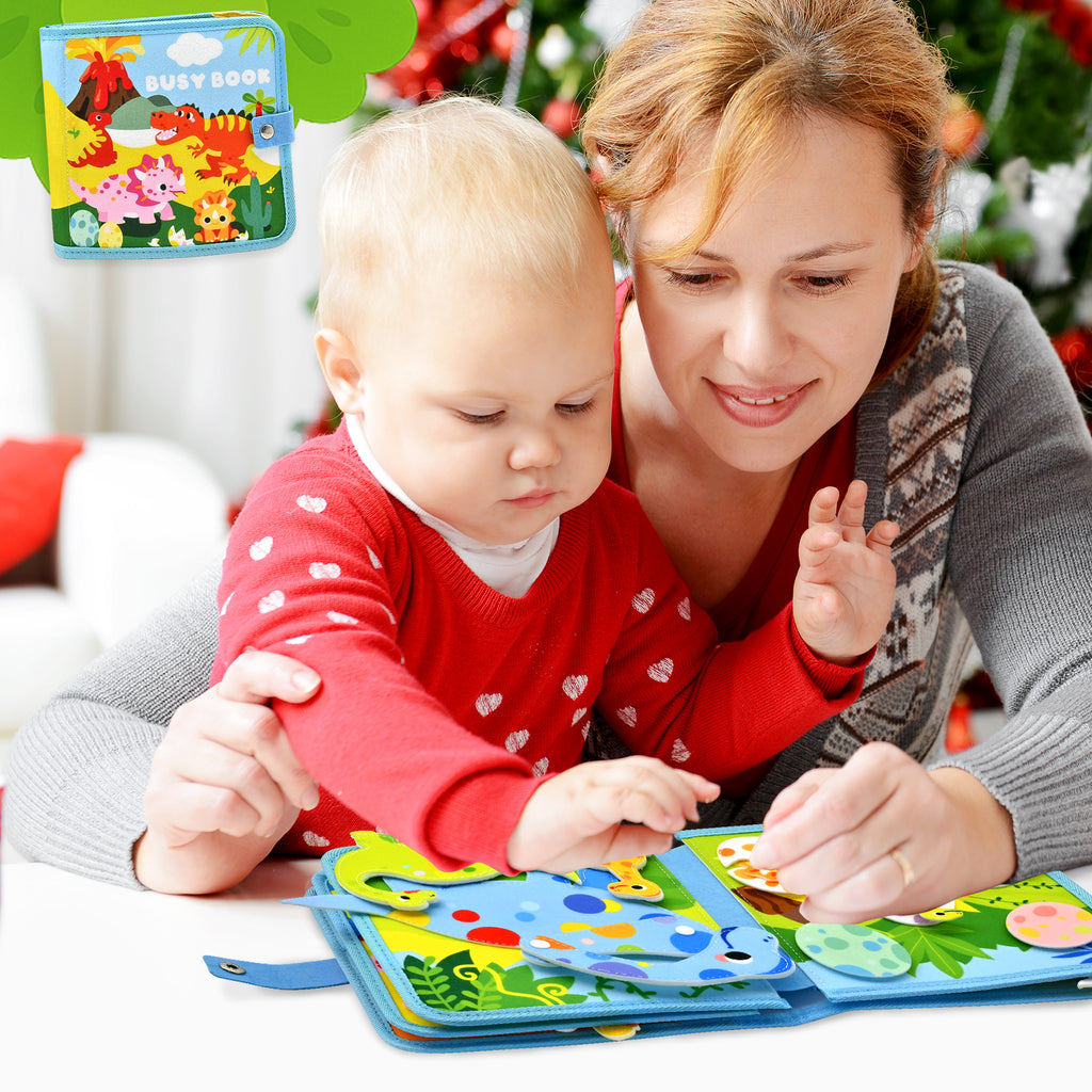 Meafeng Dinosaur Busy Book for Toddlers 1-3, Montessori Toys Quiet Book & Busy Board for Kids, Travel Toys with Life Skills & Educational Games for Boys and Girls