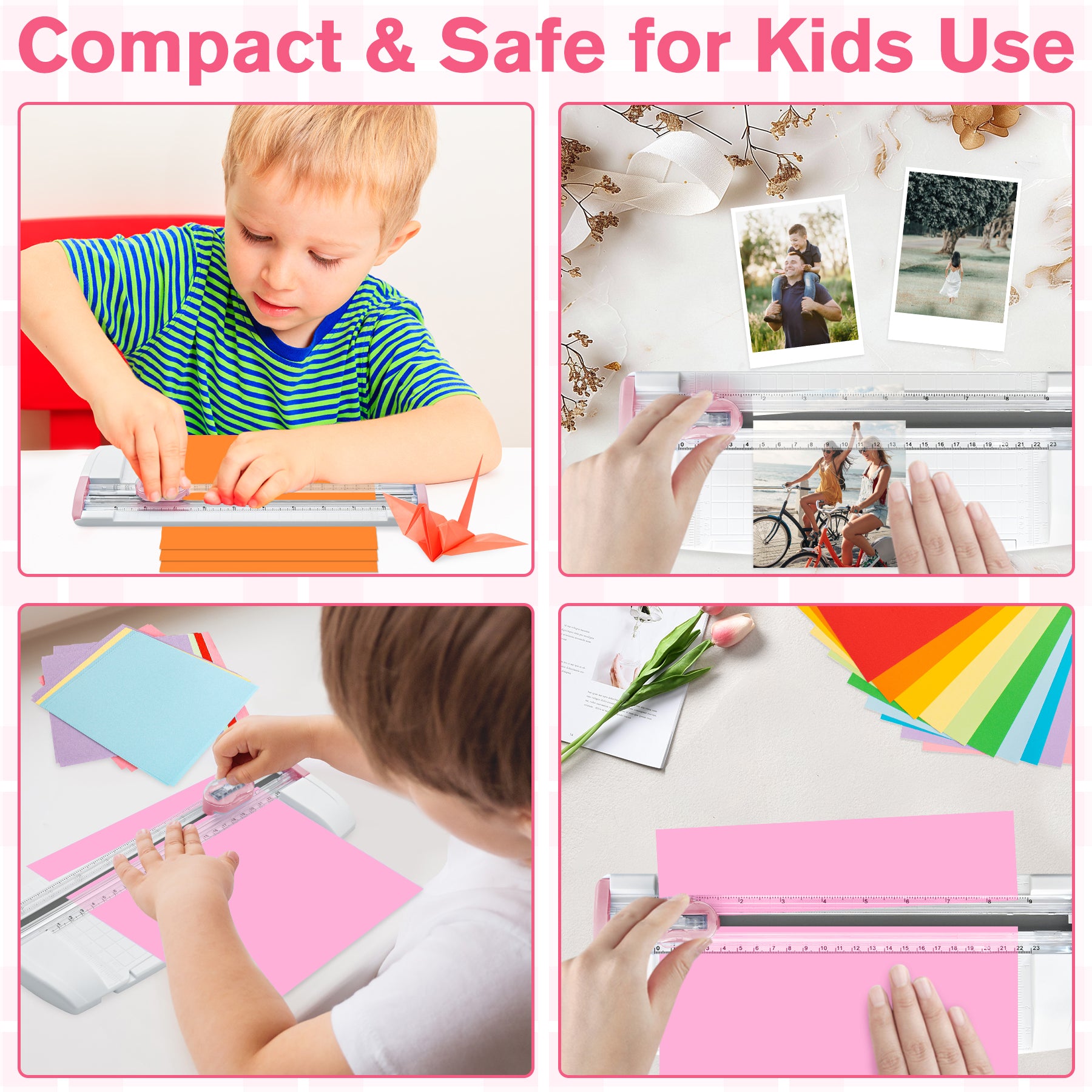 3-in-1 Paper Trimmer with Straight, Scoring & Perforating Blades, 9" A5 Cutter for Crafting, Scrapbooking, Cardstock, Labels & Home Office Use – Compact & Portable (Pink)