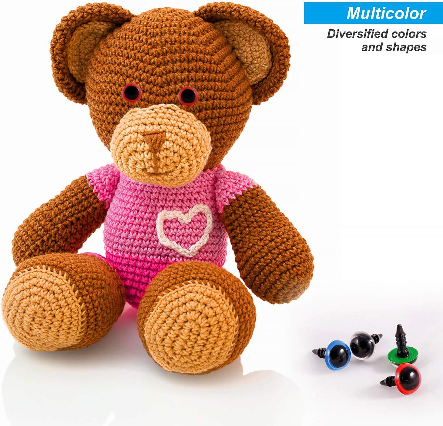 600Pcs Doll Plastic Safety Eyes and Noses with Washers for Crocheting Stuffed Animals Multicolor Round & Oval (6-14mm)