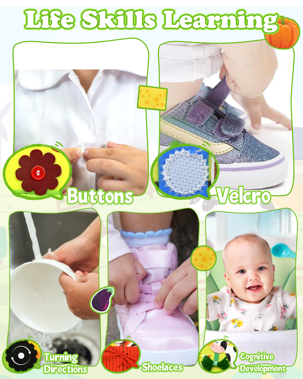 Meafeng Busy Book for Toddlers 1-3 – Montessori Toys Busy Board for 1 2 3 Year Old Boys Girls, Preschool Educational Travel Quiet Activity Book with Life Skills, Sorting, Matching, and Cognitive Games