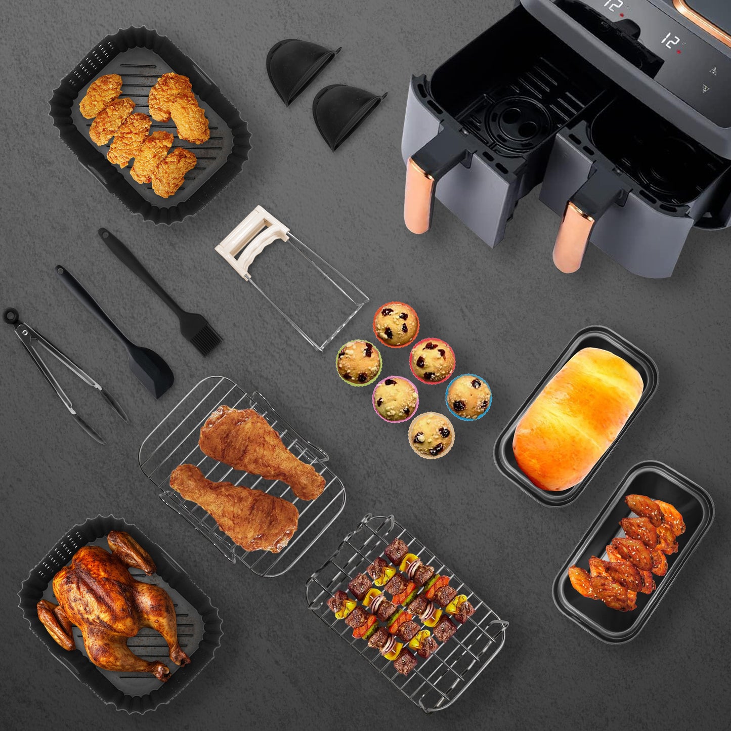 Air Fryer Accessories, Meafeng 18Pcs Compatible for Ninja AF400 SL400 Fit 10QT Accessories for Air Fryer with 7 inch Airfryer Silicone Liner, Baking Pan, Cake Mould, Grill Rack