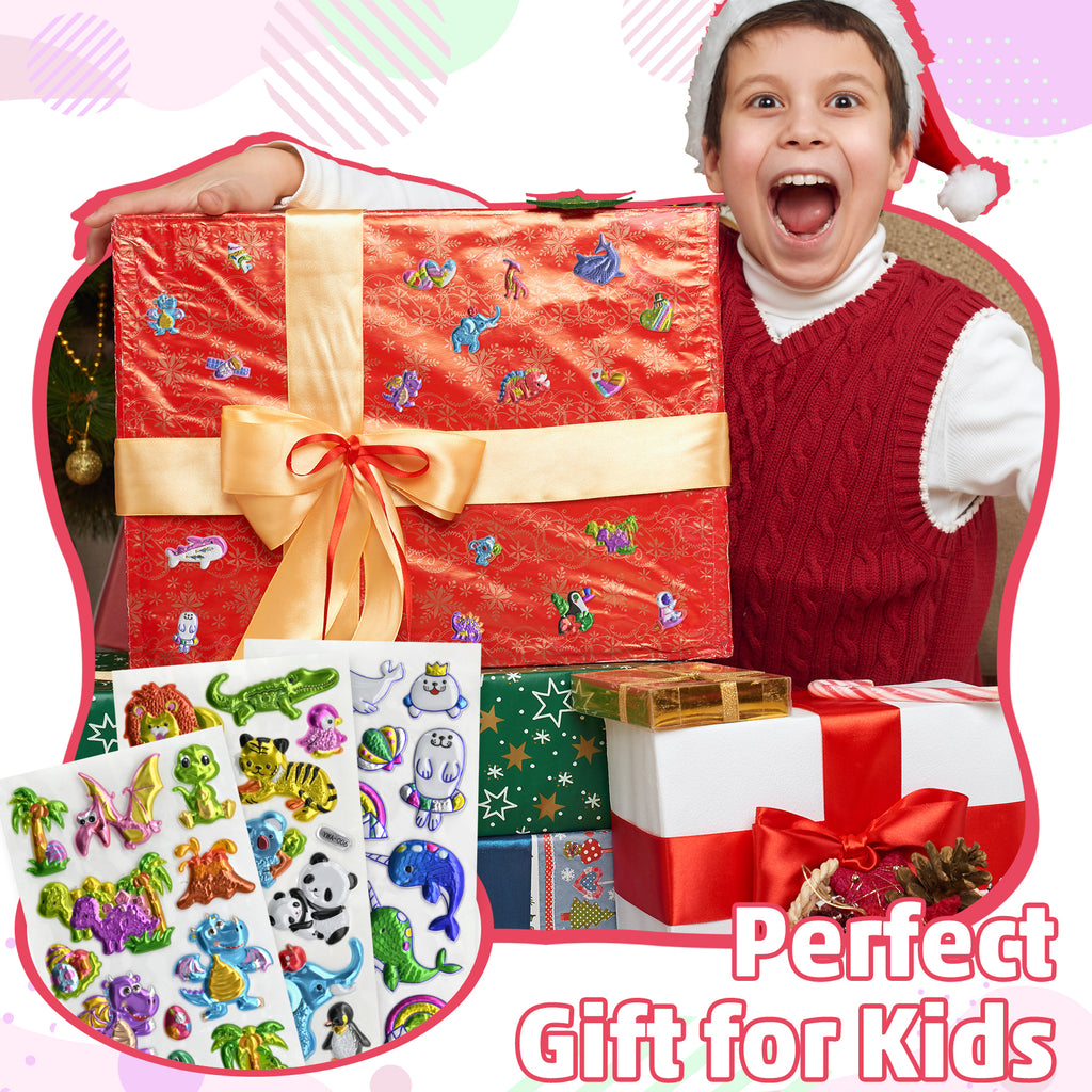 104 PCS 3D Glitter Stickers for Kids – 8 Sheets Sparkly Puffy Animal Stickers, Reusable Waterproof Stickers for Crafts, Scrapbooks, Notebooks, Classroom Use