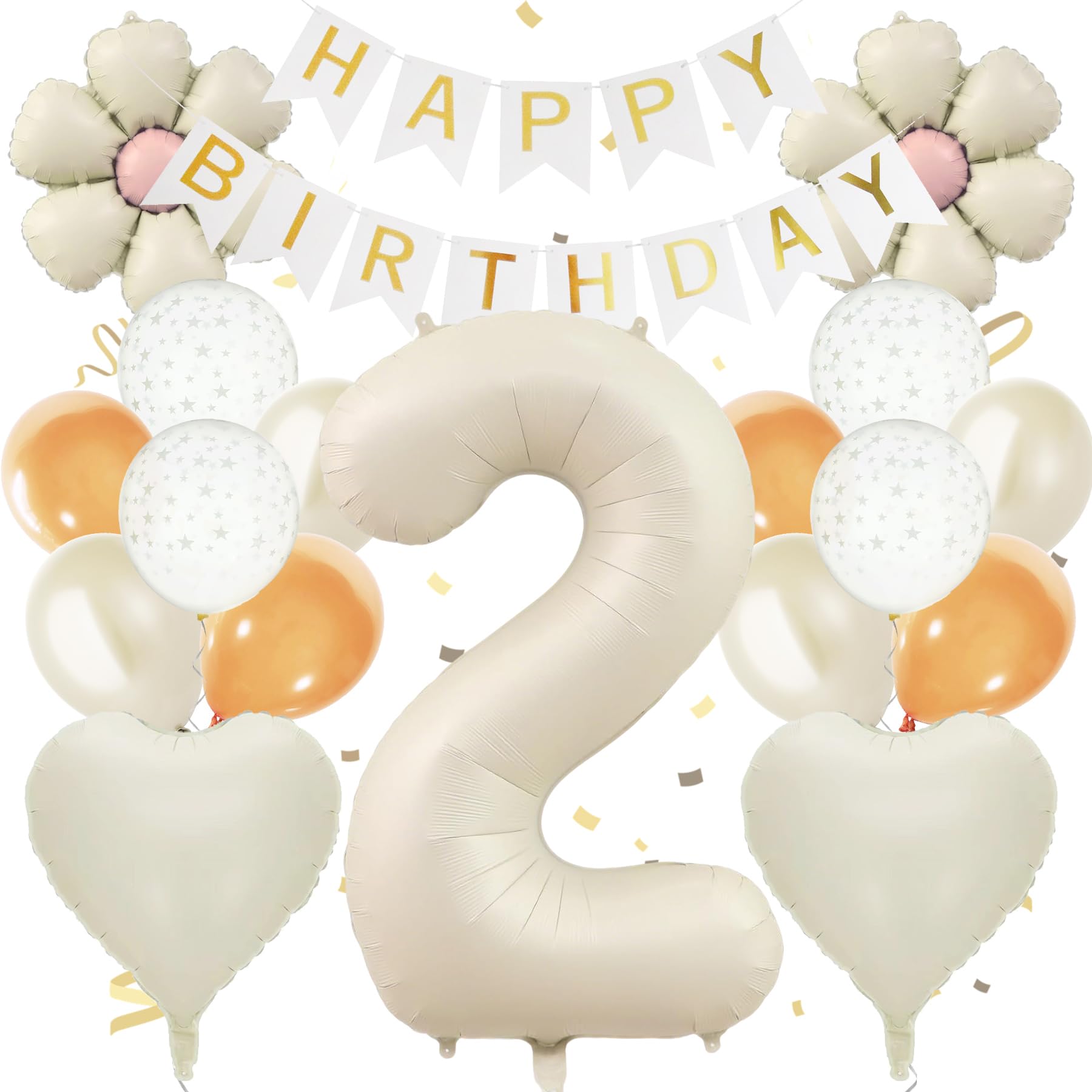 Meafeng 2歳 誕生日 飾り付け 数字 バルーン 18点 セット 大きい 81cm/32 インチ くすみカラー 誕生日 飾り HAPPY BIRTHDAY バースデー ガーランド ナンバーバルーン (ソフトホワイト)