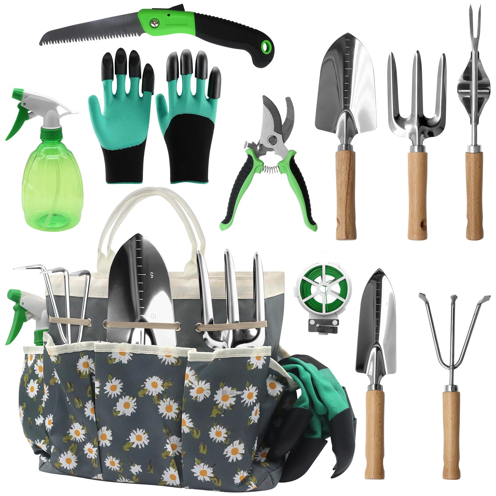 11-Piece Gardening Hand Tools Set with Durable Garden Tool Organizer Bag, Rust-Resistant and Stylish Heavy Duty Garden Tools for Gardening, Perfect Garden Tool Set Gifts for Women
