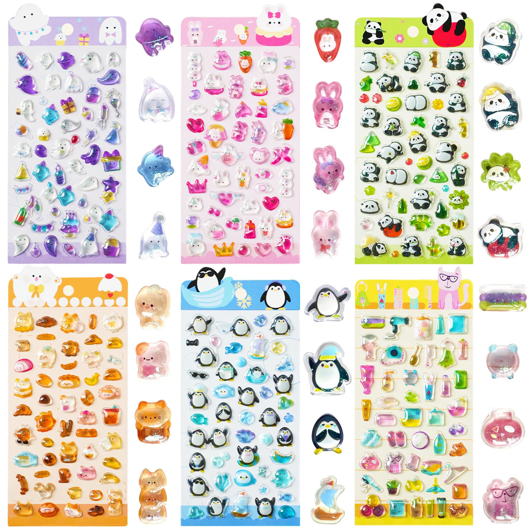 Meafeng ぷくぷくシール 可愛い 6枚セット 立体シール キラキラ DIY用 ステッカー ぷっくりデコシール ごほうび キラキラ 手帳用 スマホケース 水筒 贈り物