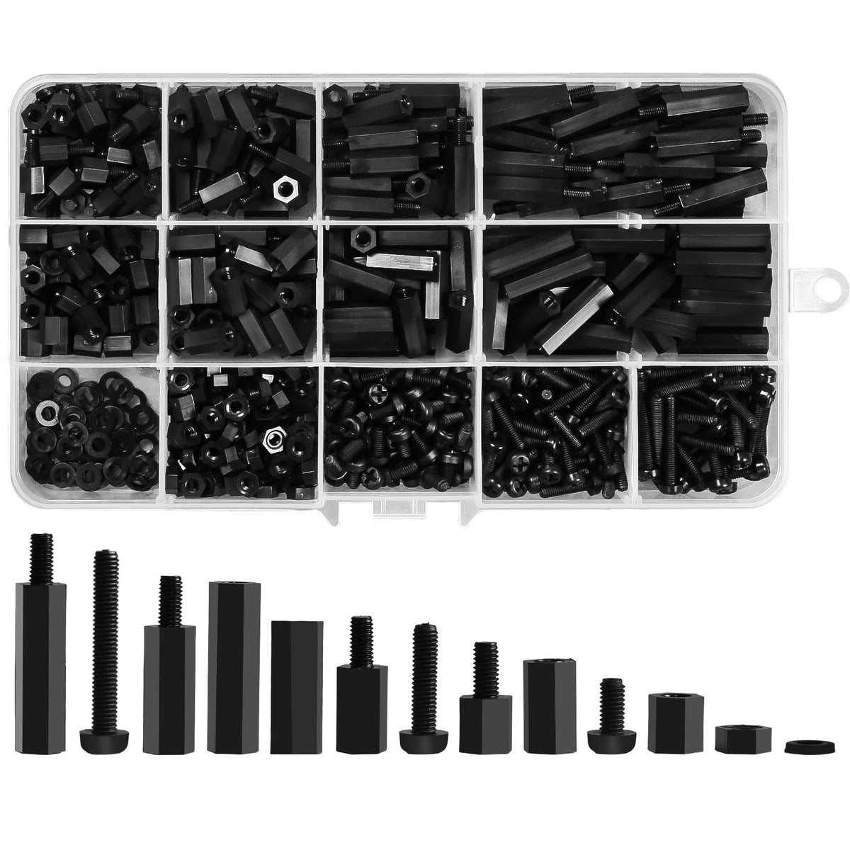 600PCS M3 Male Female Nylon Hex Spacer Standoffs Screws Nuts, Motherboard Standoffs and Screws Assortment Kit, Threaded Pillar for Circuit Board PCB Motherboard (Black)