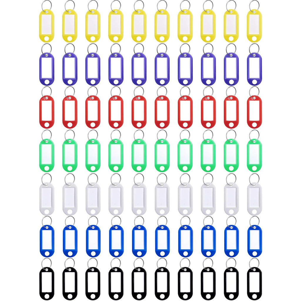 Pack of 70 Plastic Key Chains Key Tags Label 7 Colours Key Ring Key Ring with Plastic Labels for Home Offices Pet ID Luggage Tags