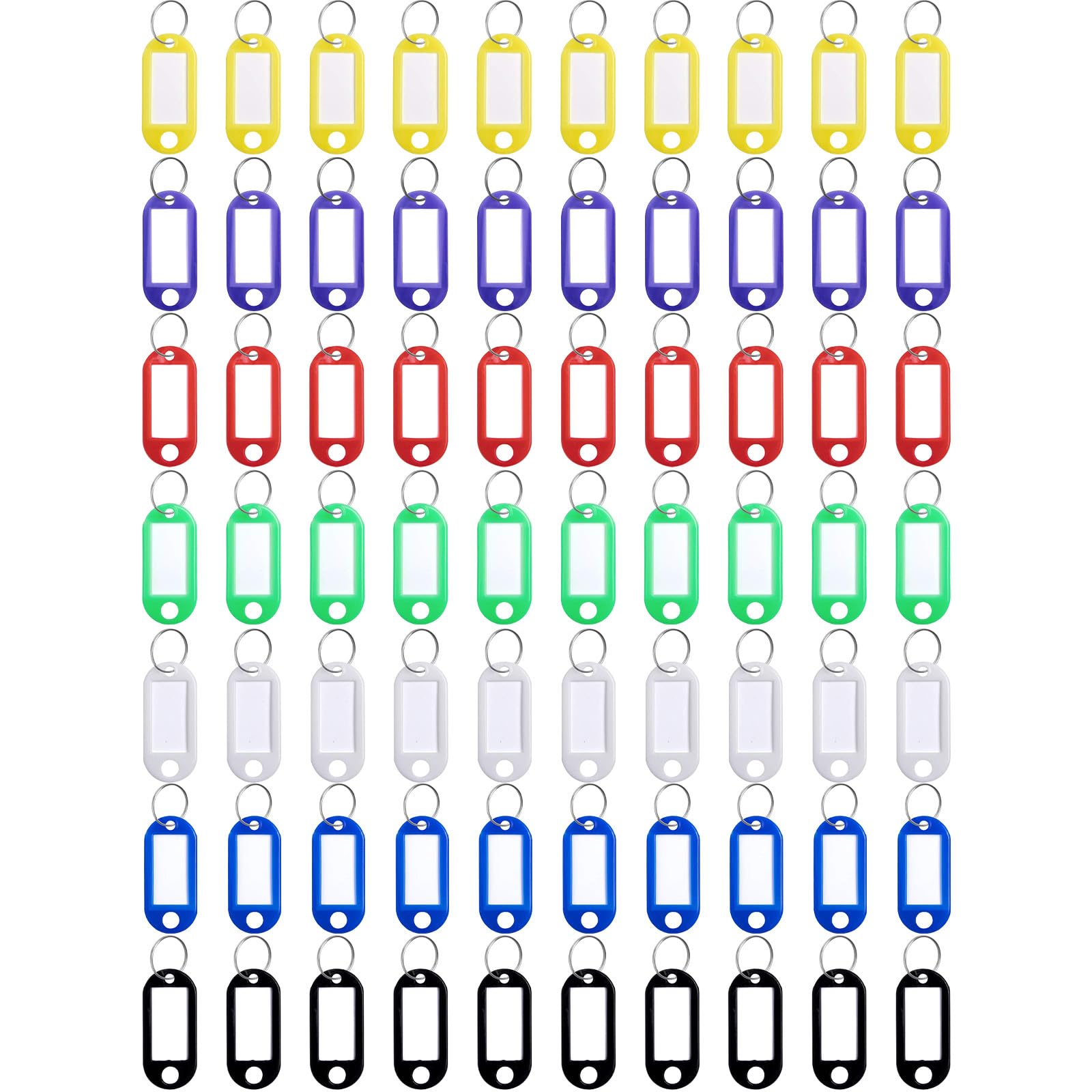 Pack of 70 Plastic Key Chains Key Tags Label 7 Colours Key Ring Key Ring with Plastic Labels for Home Offices Pet ID Luggage Tags