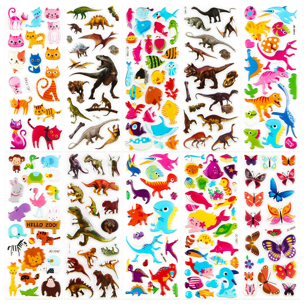 Meafen Autocollants Stickers Animaux 3D pour Enfant 52 Feuilles Pack de Variétés Autocollants Plus de 1100 Comprenant des Animaux, Papillon, la Vie Océanique, Dinosaures