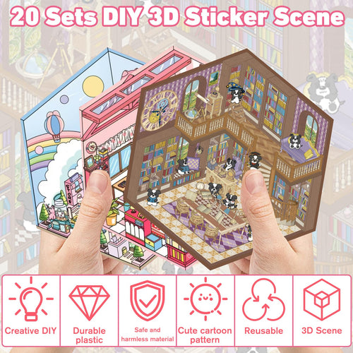20 Sets DIY 3D Sticker Scene, Sticker Therapy for Adult Kids Make Your Own Scenes Miniature Room Cute Kawaii Cartoon Scene Stickers for Relief Stress Pass The Time