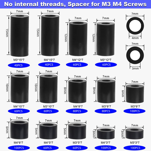 1000 Pcs Electrical Outlet Screws Spacers, Nylon Round Spacer for M3 M4 Screws, Black Spacers Without Threaded, Spacers Assortment Kit for Electrical Screws Switch and Receptacle (Black)