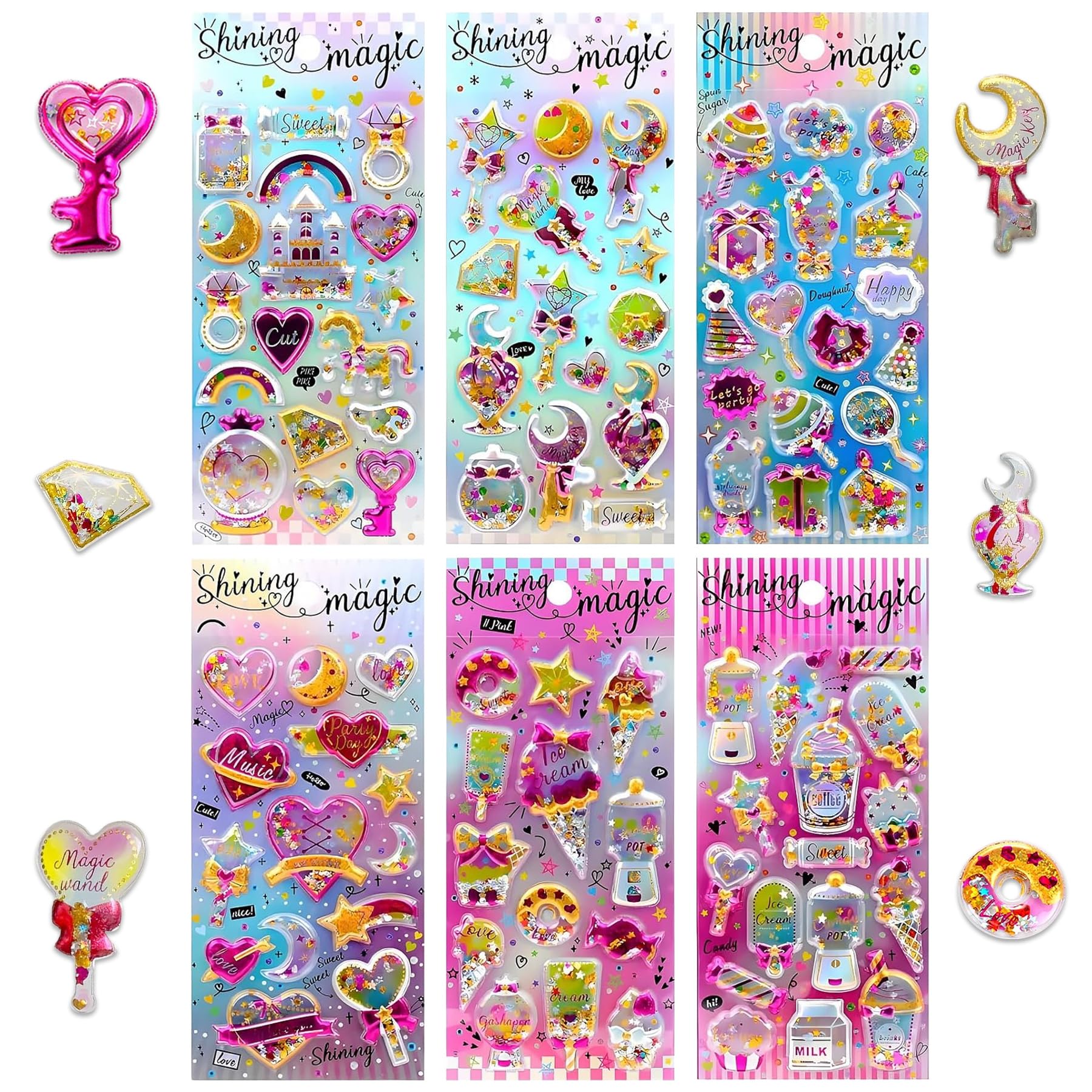 178 Shining Glitter 3D Stickers for Kids – 12 Puffy Sticker Sheets for Toddlers, Boys, Girls, Teachers, Rewards, Scrapbooking, Journals, Crafts & Party Favors