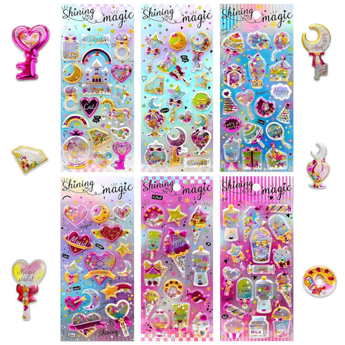 178 Shining Glitter 3D Stickers for Kids – 12 Puffy Sticker Sheets for Toddlers, Boys, Girls, Teachers, Rewards, Scrapbooking, Journals, Crafts & Party Favors