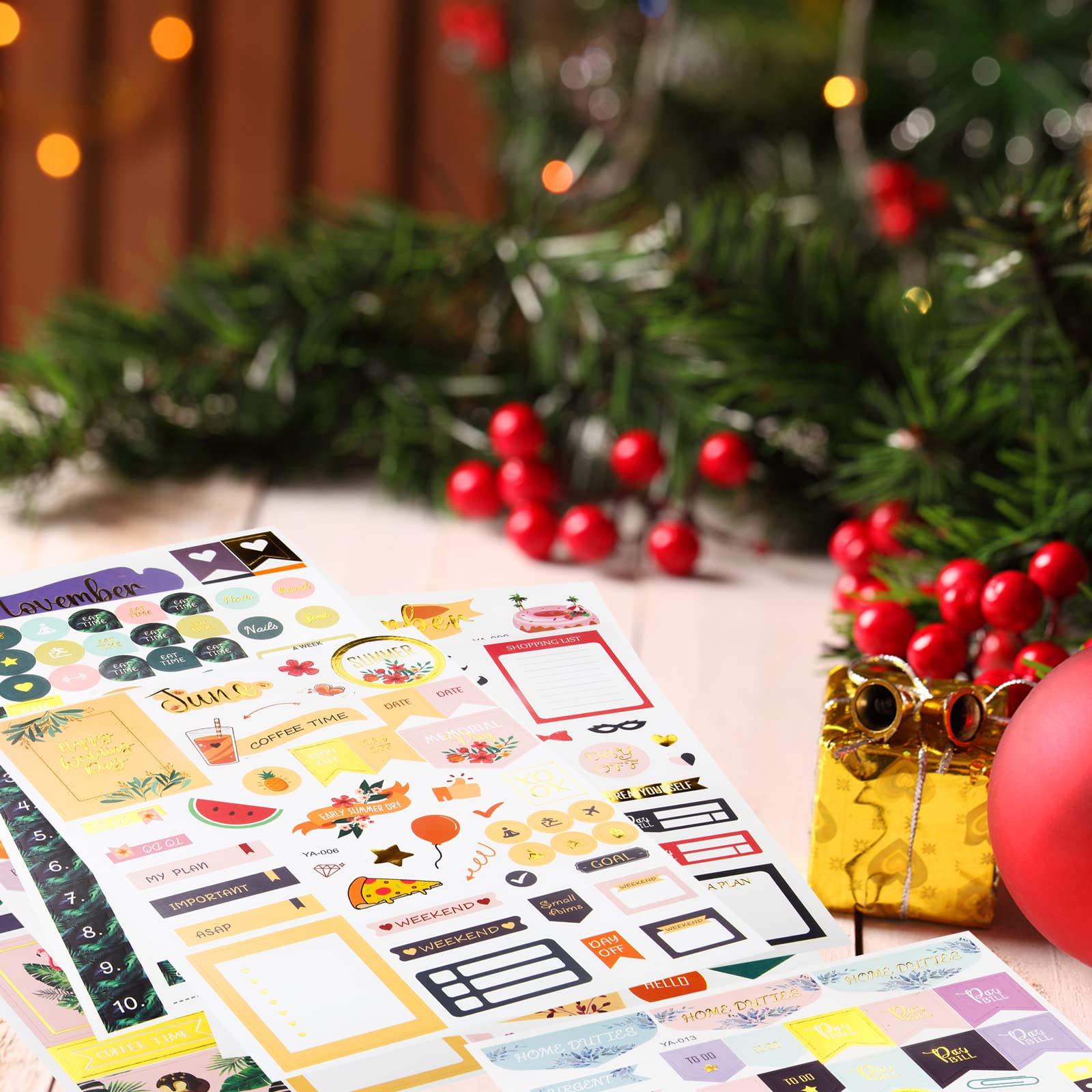 Gold Foil Planner Stickers - 27 Sheets/1230+ Stickers - Seasonal, Inspirational, Motivational, Holiday, Decorative for Planner Organizer Journal Calendars - Cute Aesthetic