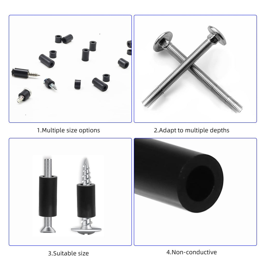 Pack of 1000 Round Spacers, Nylon Washers for M3, M4 Screws, ABS Spacer Sleeves Insulation Washers without Thread Column Set, for Electric Screws and Sockets, Black