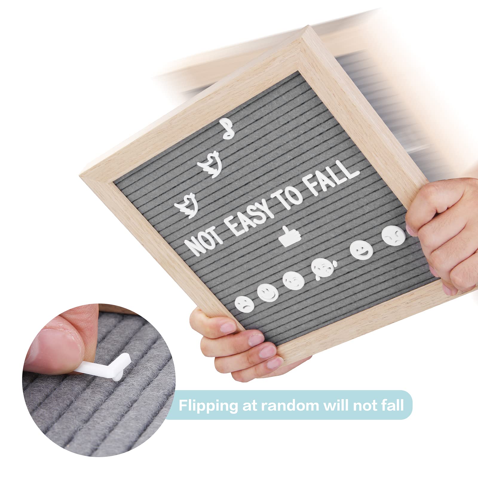 Grey letter board made of oak and felt 25 x 25 cm square letter board with 350 letters easel and bag letters board wood letter board groove board memo board with metal hooks