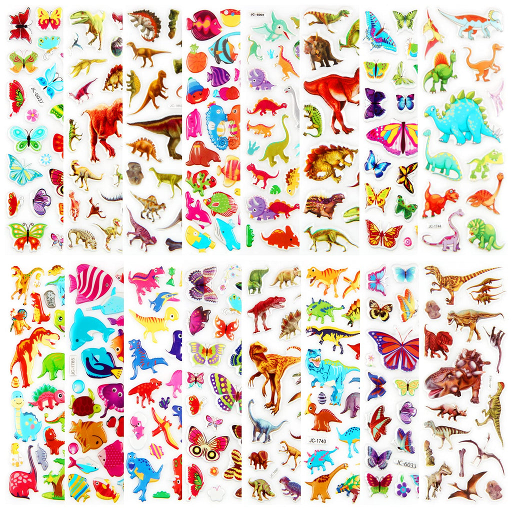 Meafen Autocollants Stickers Animaux 3D pour Enfant 52 Feuilles Pack de Variétés Autocollants Plus de 1100 Comprenant des Animaux, Papillon, la Vie Océanique, Dinosaures