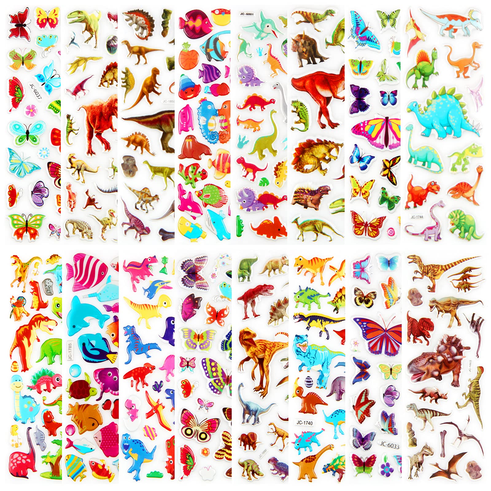 Meafen Autocollants Stickers Animaux 3D pour Enfant 52 Feuilles Pack de Variétés Autocollants Plus de 1100 Comprenant des Animaux, Papillon, la Vie Océanique, Dinosaures