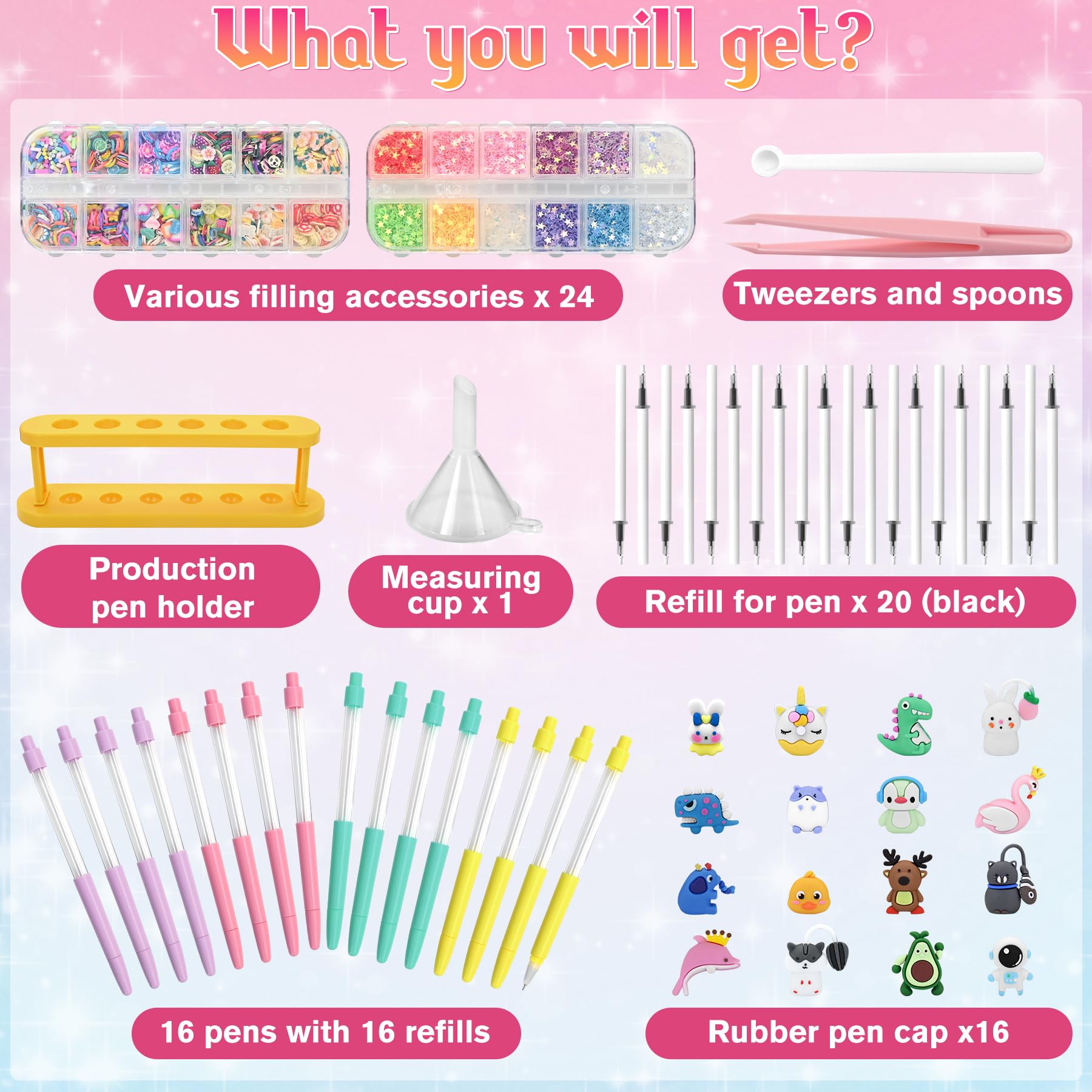 Meafeng DIY Pen Making Kit for Kids, 50+ Assorted Accessories for Personalized Pens, Multicolor Arts & Crafts Kits Gifts for Boys and Girls Ages 6+