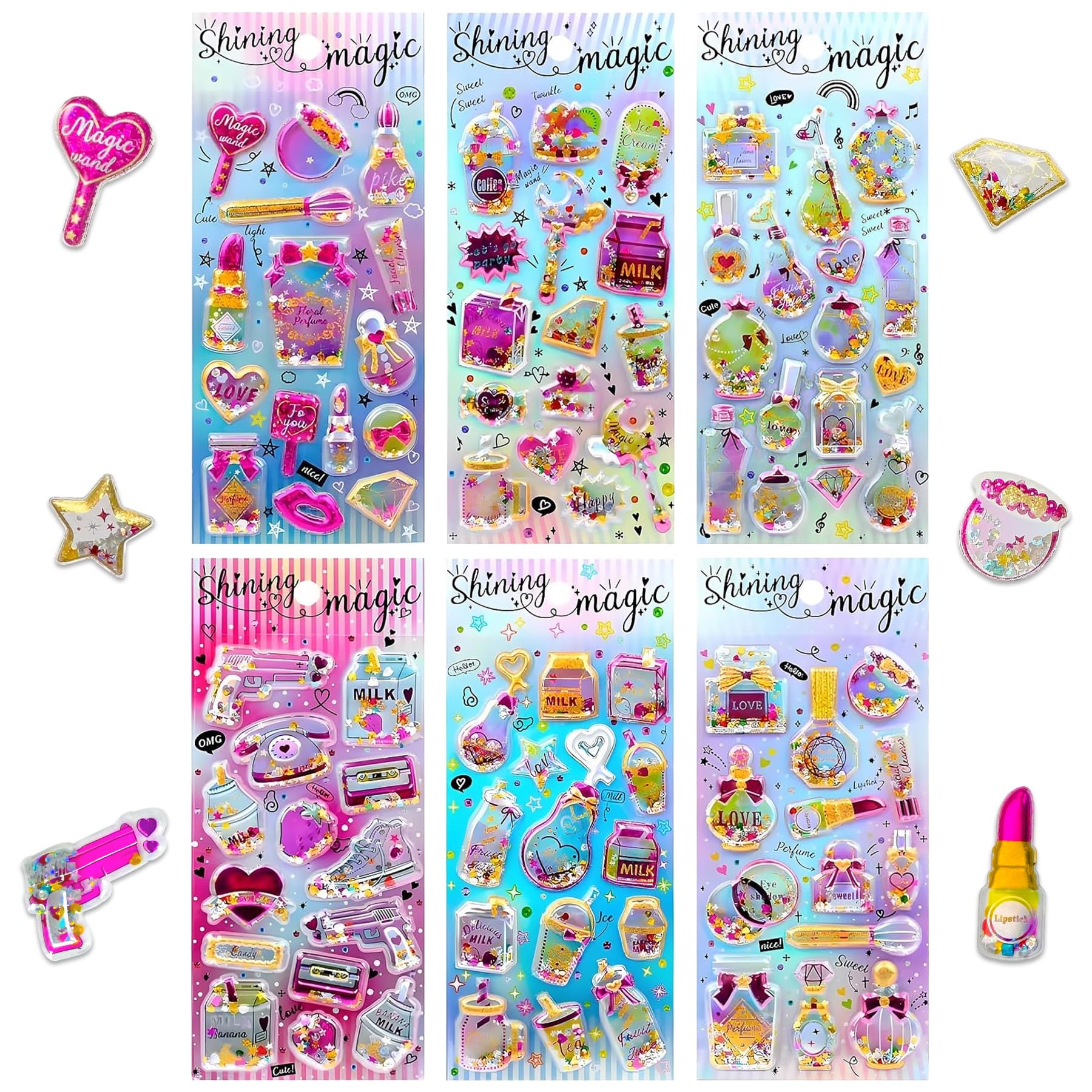 178 Shining Glitter 3D Stickers for Kids – 12 Puffy Sticker Sheets for Toddlers, Boys, Girls, Teachers, Rewards, Scrapbooking, Journals, Crafts & Party Favors